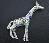 Серебряная брошь/кулон «Жираф» с радужным абалоном Серебро 925