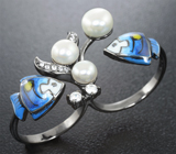 Замечательное серебряное кольцо с жемчугом и цветной эмалью Серебро 925