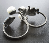 Замечательное серебряное кольцо с жемчугом и цветной эмалью Серебро 925