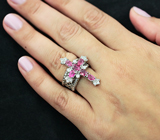 Оригинальное серебряное кольцо с розовыми сапфирами Серебро 925