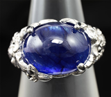 Серебряное кольцо с насыщенно-синим сапфиром и черными шпинелями Серебро 925