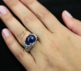 Серебряное кольцо с насыщенно-синим сапфиром и черными шпинелями Серебро 925