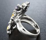 Серебряное кольцо с австралийским дублет опалом, жемчужиной, рубинами и сапфирами Серебро 925
