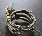 Серебряное кольцо с кристаллическим эфиопским опалом и черными шпинелями Серебро 925
