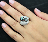 Элегантное серебряное кольцо с цветной жемчужиной Серебро 925