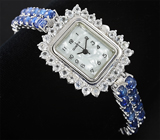 Часы с бесцветными топазами на серебряном браслете с кианитами Серебро 925