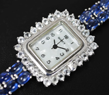 Часы с бесцветными топазами на серебряном браслете с кианитами Серебро 925