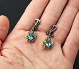 Серебряные серьги с голубыми топазами, рубинами и синими сапфирами Серебро 925