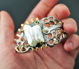 Серебряный браслет с жемчужиной барокко и разноцветными сапфирами Серебро 925
