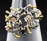 Серебряное кольцо с разноцветными сапфирами