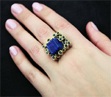 Серебряное кольцо с лазуритом и синими сапфирами Серебро 925