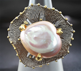 Серебряное кольцо с цветной жемчужиной барокко Серебро 925