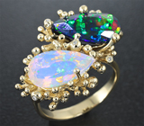 Золотое кольцо с кристаллическими опалами 4,1 карат и бриллиантами Золото
