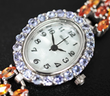 Часы с танзанитами на серебряном браслете с оранжевыми сапфирами Серебро 925
