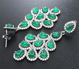 Великолепные серебряные серьги с зелеными агатами Серебро 925