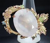 Серебряное кольцо с розовым кварцем, перидотами и топазом Серебро 925