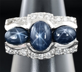 Стильное серебряное кольцо со звездчатыми сапфирами Серебро 925