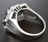 Стильное серебряное кольцо со звездчатыми сапфирами Серебро 925
