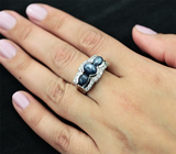 Стильное серебряное кольцо со звездчатыми сапфирами Серебро 925