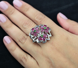 Эффектное серебряное кольцо с рубинами и диопсидами Серебро 925