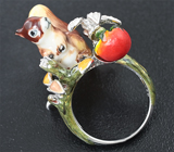 Скульптурное серебряное кольцо «Белочка» с цветной эмалью Серебро 925