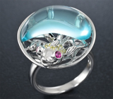 Скульптурное серебряное кольцо «Золотая рыбка» Серебро 925