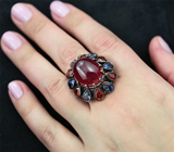 Серебряное кольцо с рубином, танзанитами и сапфирами Серебро 925