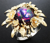 Эффектное золотое кольцо с топовым кристаллическим черным опалом 5,65 карат и 6 бриллиантами Золото