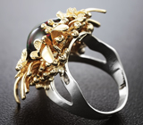 Эффектное золотое кольцо с топовым кристаллическим черным опалом 5,65 карат и 6 бриллиантами Золото