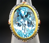 Серебряное кольцо с голубым топазом, рубинами и синими сапфирами Серебро 925