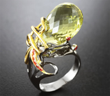 Серебряное кольцо с бриолетом цитрина и оранжевыми сапфирами Серебро 925