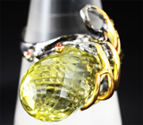 Серебряное кольцо с бриолетом цитрина и оранжевыми сапфирами Серебро 925