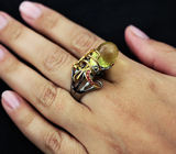 Серебряное кольцо с бриолетом цитрина и оранжевыми сапфирами Серебро 925