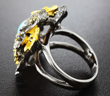 Серебряное кольцо с эфиопским опалом и синими сапфирами Серебро 925