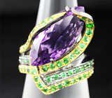 Серебряное кольцо с аметистом и цаворитами Серебро 925