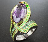 Серебряное кольцо с аметистом и цаворитами Серебро 925