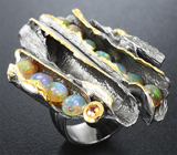 Серебряное кольцо с эфиопскими опалами и оранжевым сапфиром Серебро 925