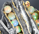 Серебряное кольцо с эфиопскими опалами и оранжевым сапфиром Серебро 925