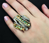 Серебряное кольцо с эфиопскими опалами и оранжевым сапфиром Серебро 925