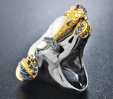 Серебряное кольцо с жемчужиной барокко, синими сапфирами и рубинами Серебро 925