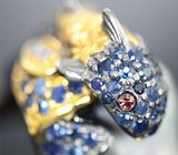 Серебряное кольцо с жемчужиной барокко, синими сапфирами и рубинами Серебро 925