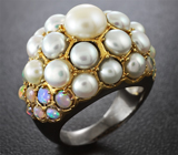 Серебряное кольцо с жемчугом и эфиопскими опалами Серебро 925
