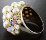 Серебряное кольцо с жемчугом и эфиопскими опалами Серебро 925