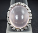 Стильное серебряное кольцо с розовым кварцем Серебро 925