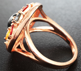 Чудесное серебряное кольцо со звездчатым и разноцветными сапфирами Серебро 925
