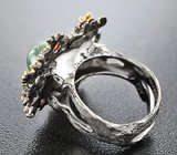 Серебряное кольцо с пренитом, сапфирами и цаворитами