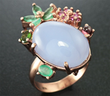 Чудесное серебряное кольцо с халцедоном и самоцветами Серебро 925