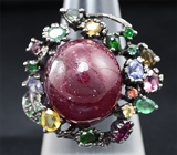 Превосходное серебряное кольцо с рубином и самоцветами Серебро 925