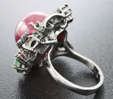 Превосходное серебряное кольцо с рубином и самоцветами Серебро 925