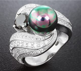 Оригинальное серебряное кольцо с цветной жемчужиной Серебро 925